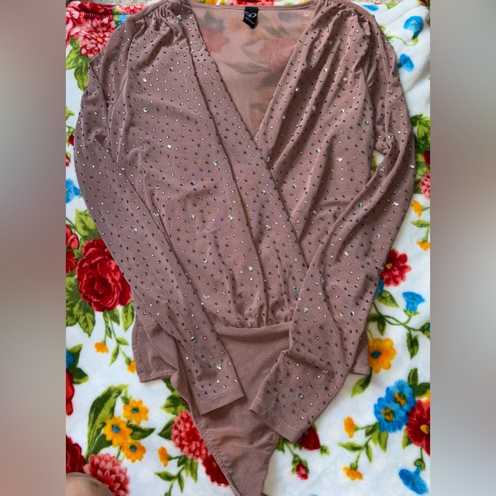 Windsor Tan Bedazzled Open Front Bodysuit